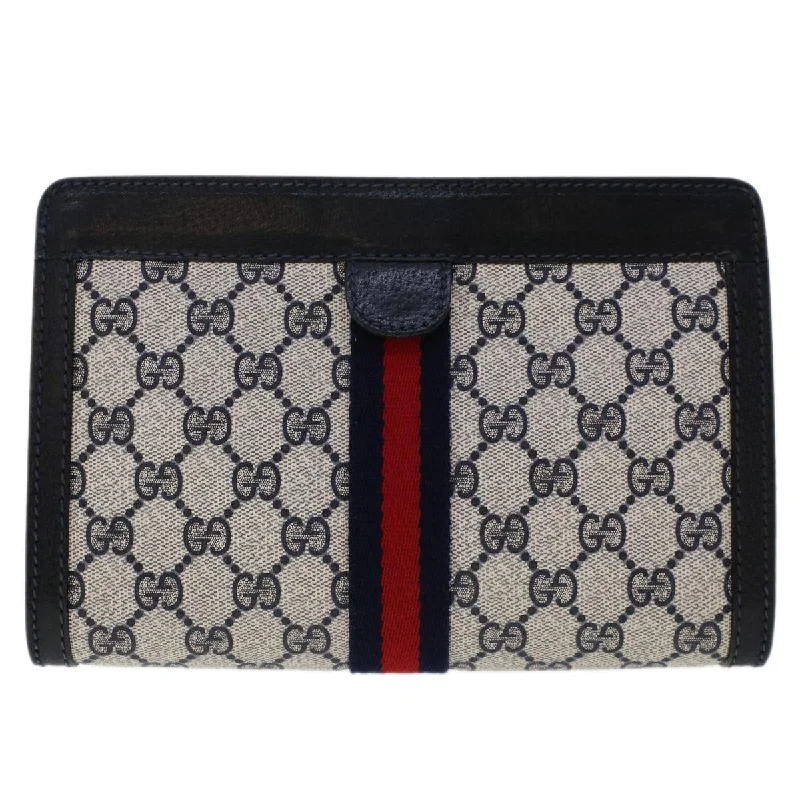 Women Gucci Sylvie bags with a crystal - embellished web stripeGUCCI GG Canvas Sherry Line Clutch Bag PVC Leather Navy Red  yk7884