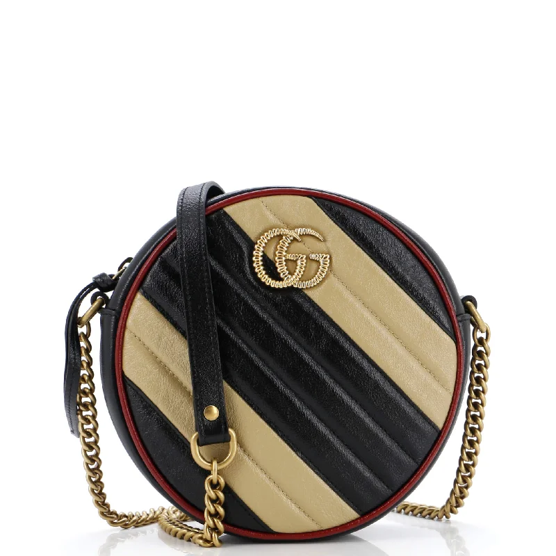 GG Marmont Round Shoulder Bag Diagonal Quilted Leather Mini