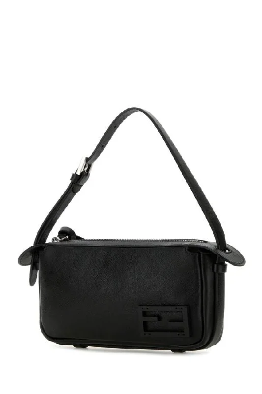 Fendi backpacks with a padded back panel for comfort during long - distance travelFendi Woman Black Leather Mini Simply Fendi Shoulder Bag