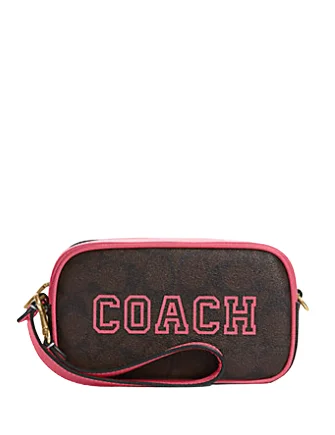 Coach Jamie Wristlet In Signature Canvas With Varsity Motif