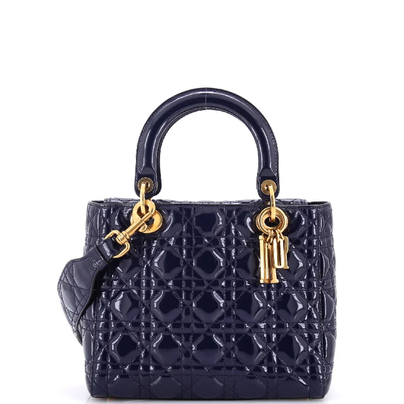 Supple Lady Dior Bag Cannage Quilt Patent Medium