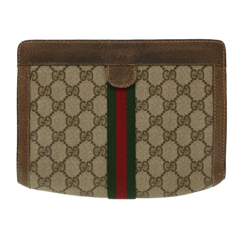 Women Gucci bags with a zippered interior pocketGUCCI GG Canvas Web Sherry Line Clutch Bag Beige Red Green 8901001  ki2301