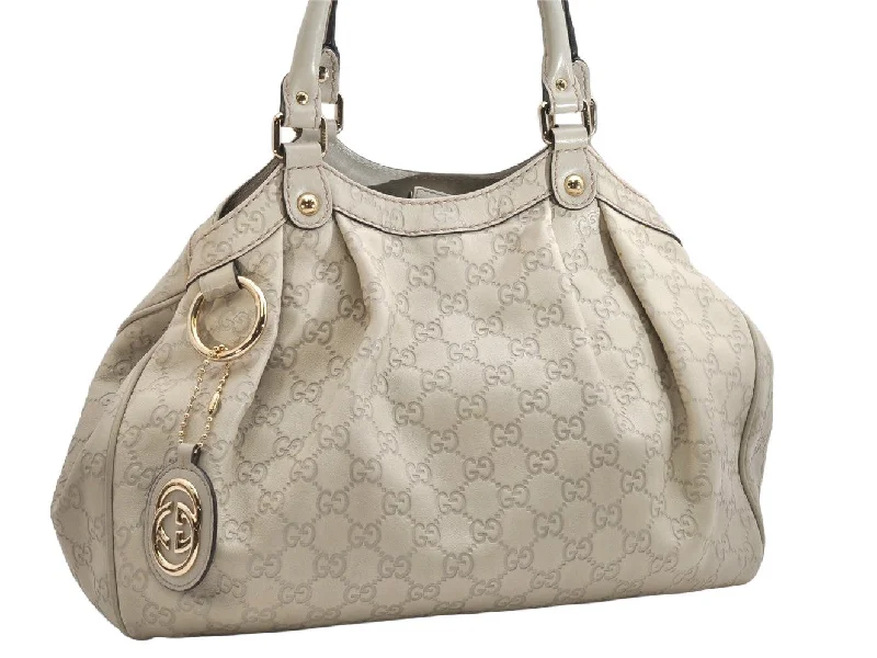 Gucci handbags for women with a patent - leather finishAuthentic GUCCI Guccissima Sukey Hand Tote Bag GG Leather 211944 White 1896K