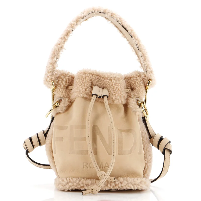 Ladies YVES SAINT LAURENT Loulou bags with a detachable shoulder strap for different carrying optionsLogo Mon Tresor Bucket Bag Shearling with Nubuck Mini