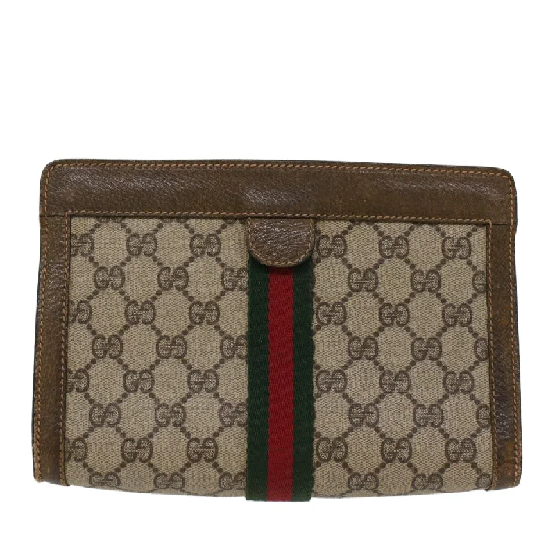 Gucci tote bags for women with a double - handle designGUCCI GG Canvas Web Sherry Line Clutch Bag Beige Red 67.014.2125  ki3236