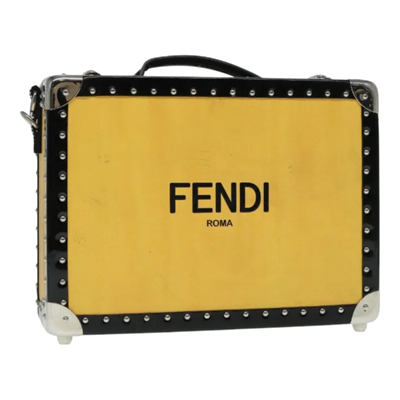 Fendi bags with a zippered interior pocket for separating items and keeping them organizedFENDI Trunk Case Leather Yellow Silver  92687