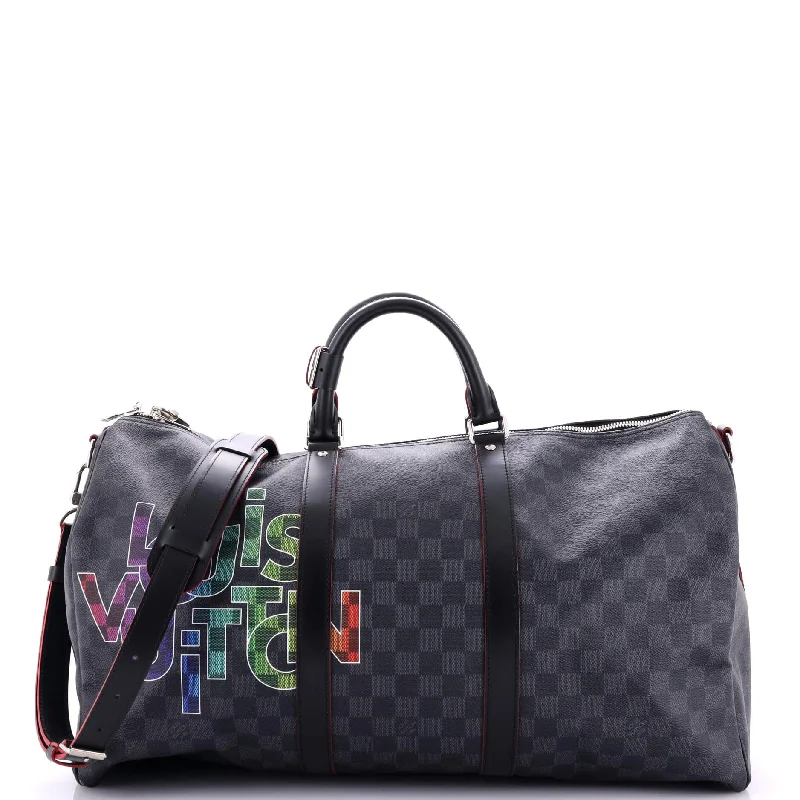 Keepall Bandouliere Bag Limited Edition Interlinked Logo Damier Graphite 50