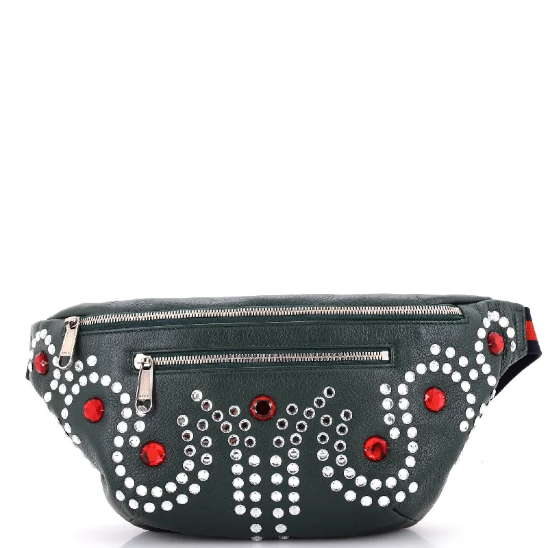 Bijoux Front Zip Waist Bag Crystal Embellished Leather