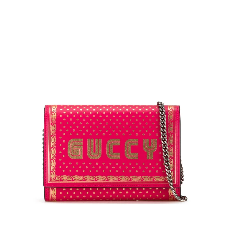 YVES SAINT LAURENT bags with a front - zip pocket for small items like lip balm and earphonesPink Gucci Guccy Sega Wallet On Chain Crossbody Bag