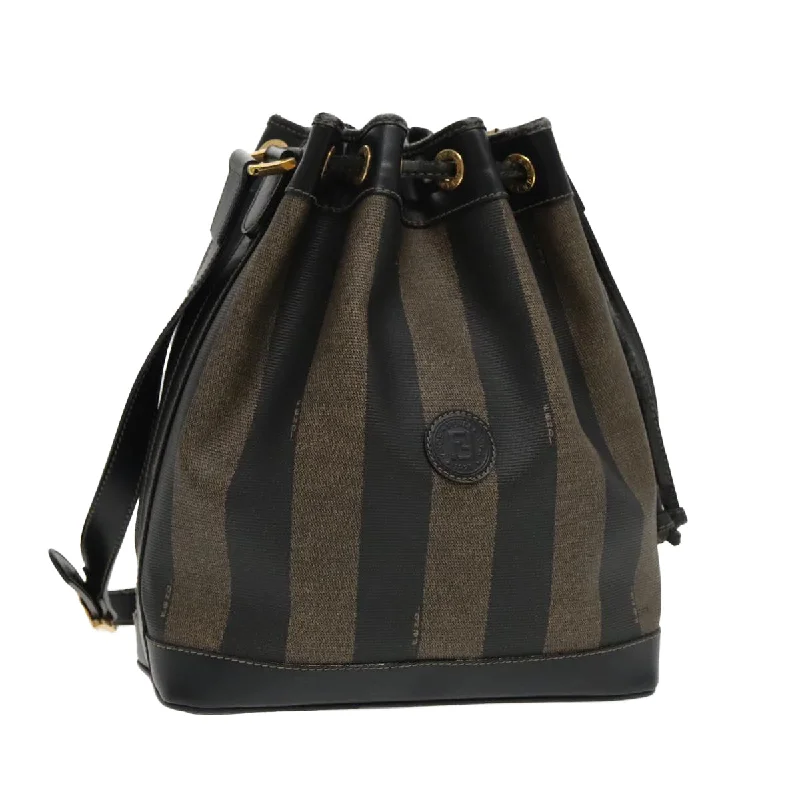 Ladies Fendi Baguette bags with a star - shaped charm for a playful and trendy touchFENDI Pecan Canvas Shoulder Bag Brown Black  yk15568