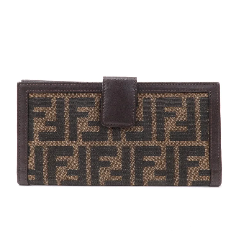 Fendi Baguette bags in a limited - edition colorway for a rare and exclusive lookFENDI Zucca Canvas Leather W Hook Wallet Brown Black 51339