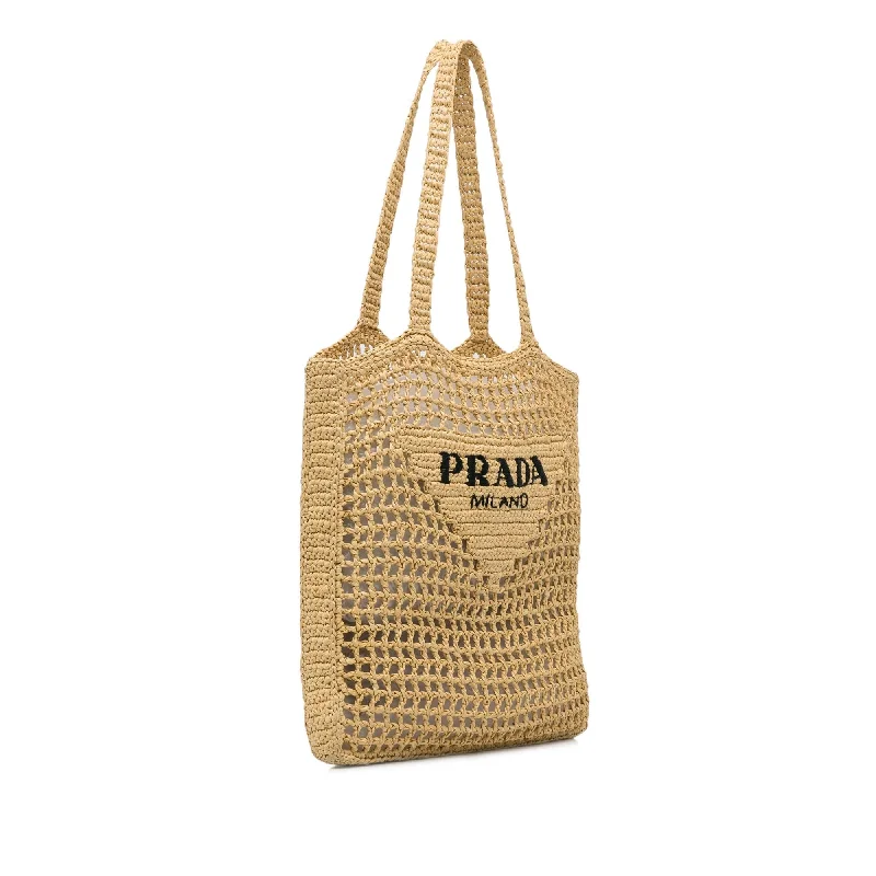 Prada Crochet Raffia Logo Tote 1YPyMA