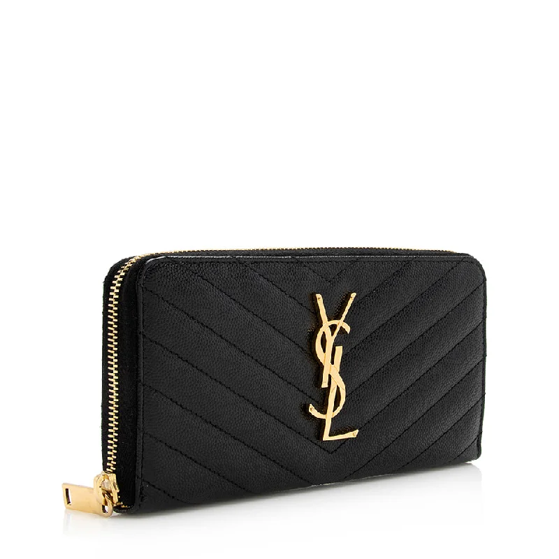 Ladies YVES SAINT LAURENT shoulder bags with a tassel - decorated zipper for added charmSaint Laurent Grain de Poudre Monogram Zip Around Wallet 23412