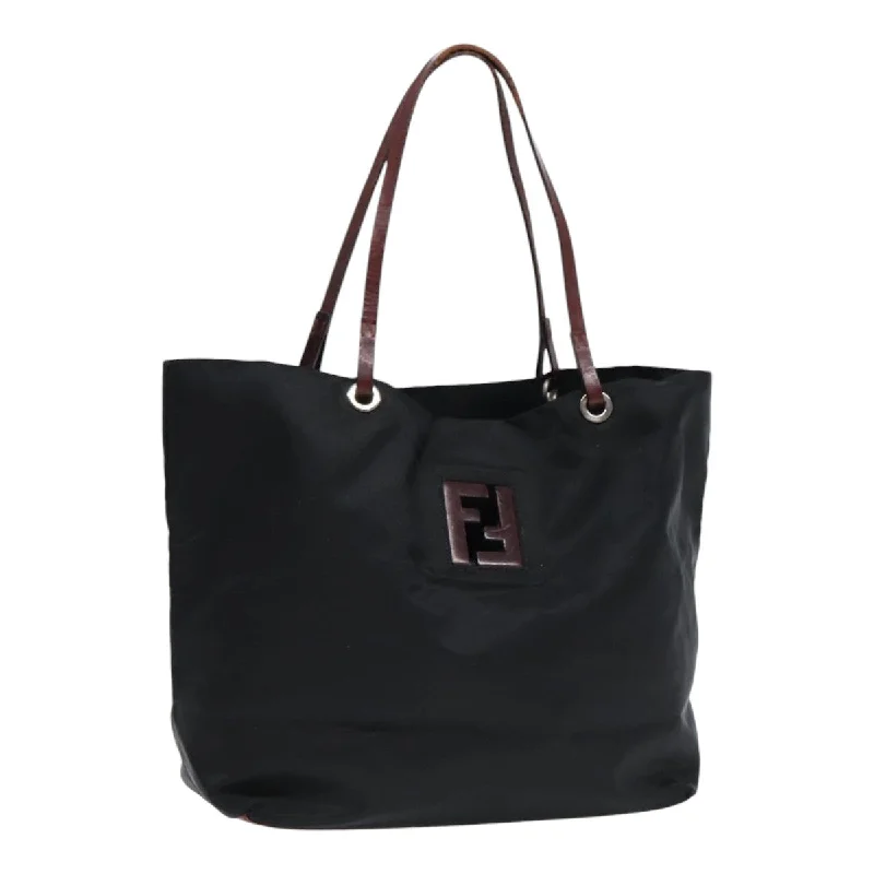 Ladies Fendi shoulder bags with a tassel - decorated zipper for added charm and styleFENDI Tote Bag Nylon Black Silver  88083