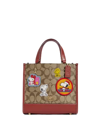 Coach X Peanuts Dempsey Tote 22 In Signature Canvas With Patches