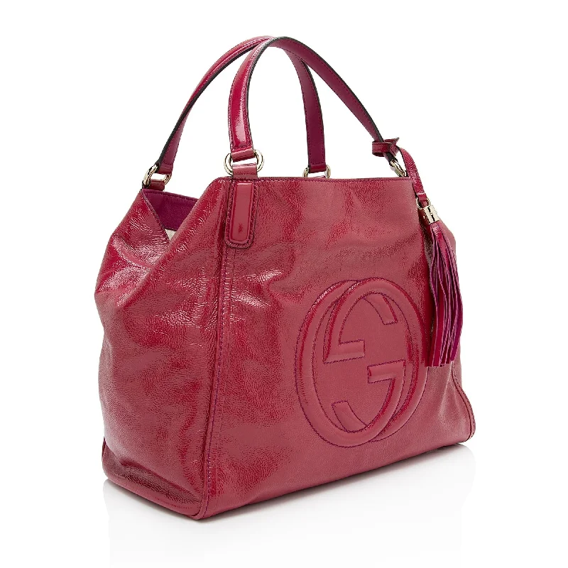 Ladies Gucci Dionysus bags with a chain - link shoulder strapGucci Patent Leather Soho Medium Tote (SHF-9PAlJ9)