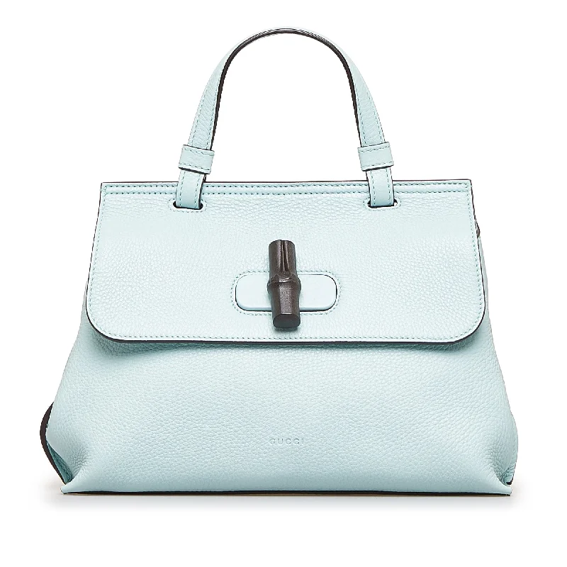 Women Gucci bags with a chain - link trim and a leather bodyGucci Bamboo Daily Small Blue