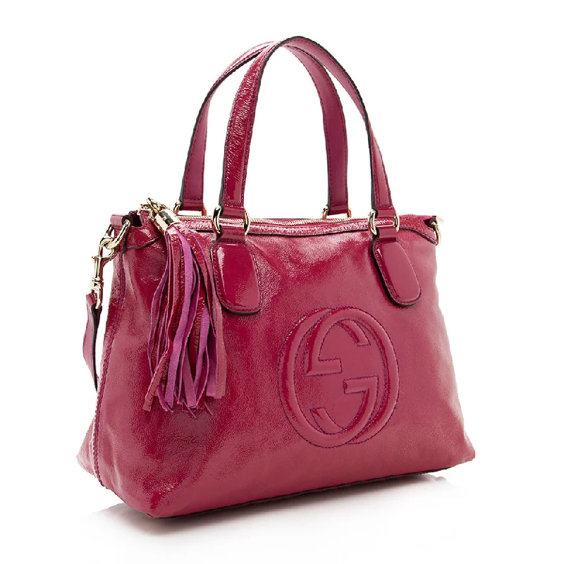 Gucci tote bags for women with a double - handle designGucci Patent Leather Soho Working Tote (SHF-17644)