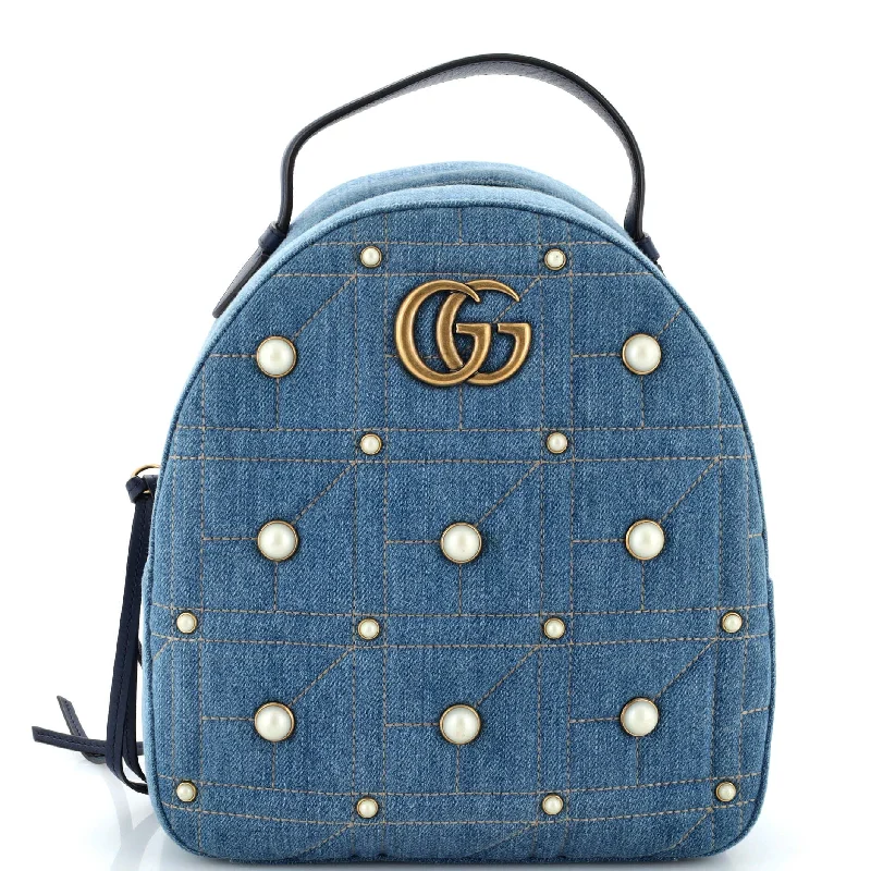 Pearly GG Marmont Backpack Embellished Matelasse Denim Small