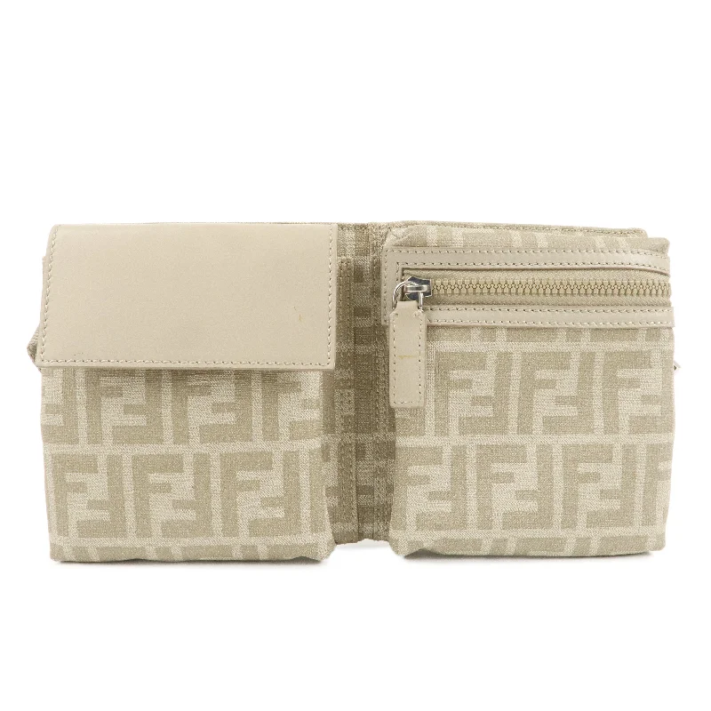 Fendi Baguette bags with a detachable shoulder strap for hands - free convenienceFENDI Zucca Canvas Leather Waist Bag Body Bag 7VA280 Beige