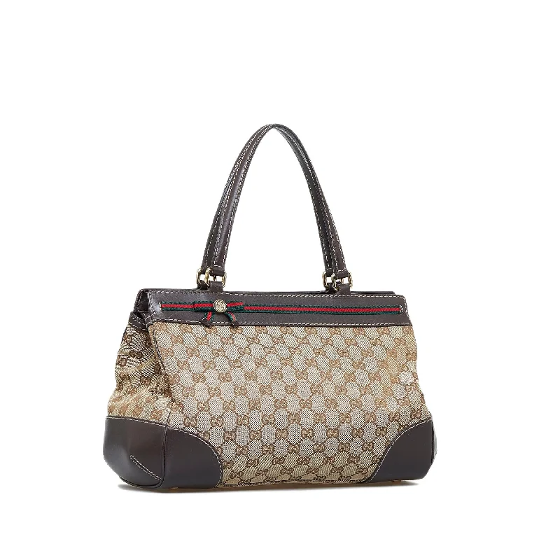 Women Gucci Sylvie bags with a leather - wrapped handleGucci GG Canvas Mayfair Tote Bag (SHG-RoR4aV)