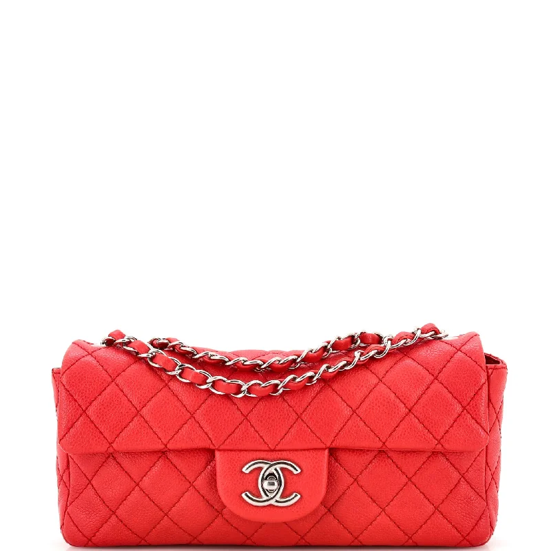 Classic Single Flap Bag Quilted Caviar East West