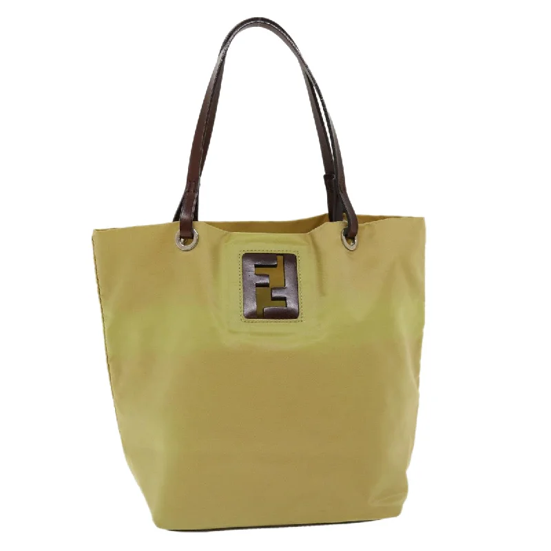 Fendi bags with a magnetic - closure card holder inside for easy access to cardsFENDI Tote Bag Nylon Leather Khaki  ti665