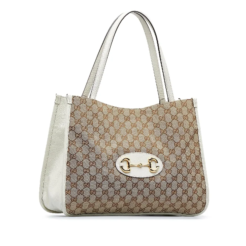 Women Gucci bags with a zippered interior pocketGucci GG Canvas Horsebit 1955 Tote Bag (SHG-vcIr3M)