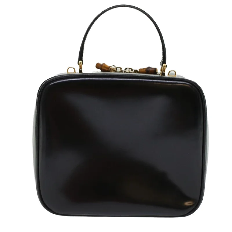 Ladies Gucci handbags with a detachable coin purse insideGUCCI Bamboo Vanity Cosmetic Pouch Patent leather Black  bs6279