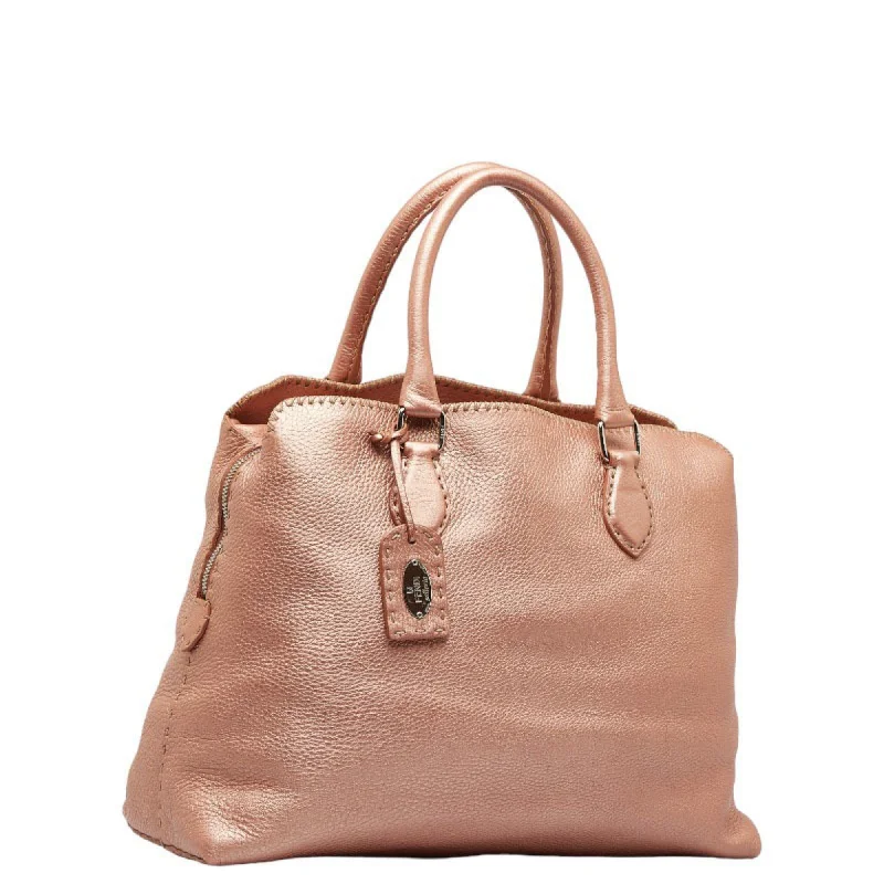 Fendi tote bags with a spacious interior and multiple pockets for daily essentialsFENDI Selleria Handbag Tote Bag Champagne Pink Leather Women's