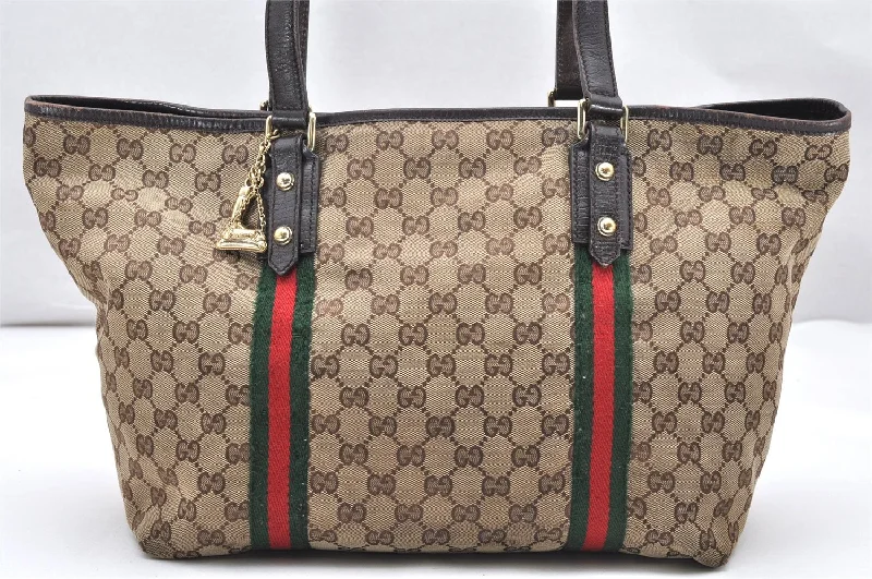 Women Gucci Sylvie bags featuring the signature web stripeAuthentic GUCCI Web Sherry Line Tote Bag GG Canvas Leather 139260 Brown 2364K