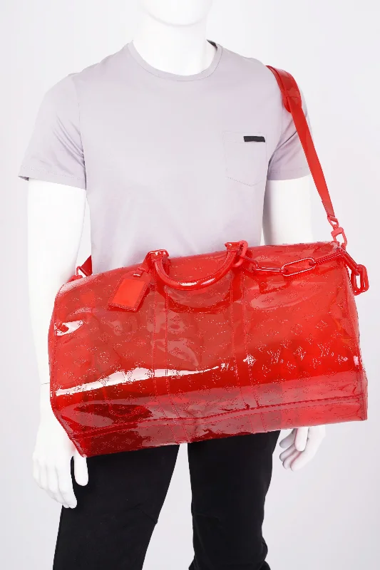 Louis Vuitton Transparent Keepall Bandouliere Virgil Abloh Red  PVC 50cm