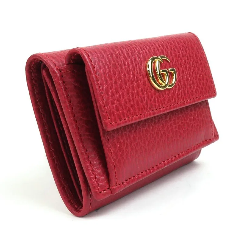 Women Gucci bags with a zip - around closure for securityGUCCI Trifold Wallet GG Marmont Leather Red Unisex 523277