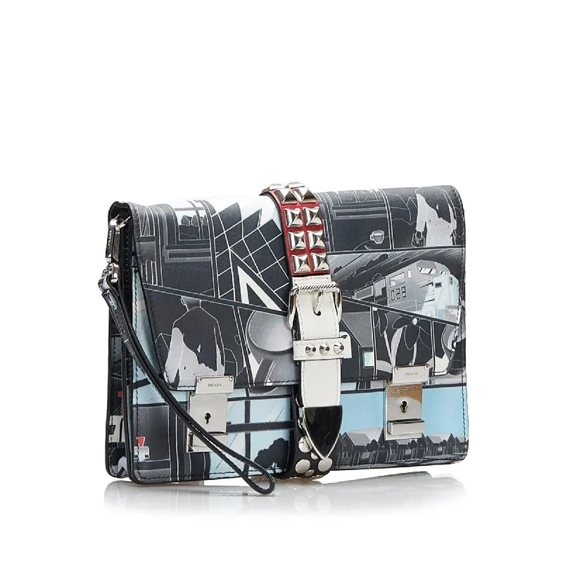 Prada Comic Print Studded Elektra Clutch nJLm2I