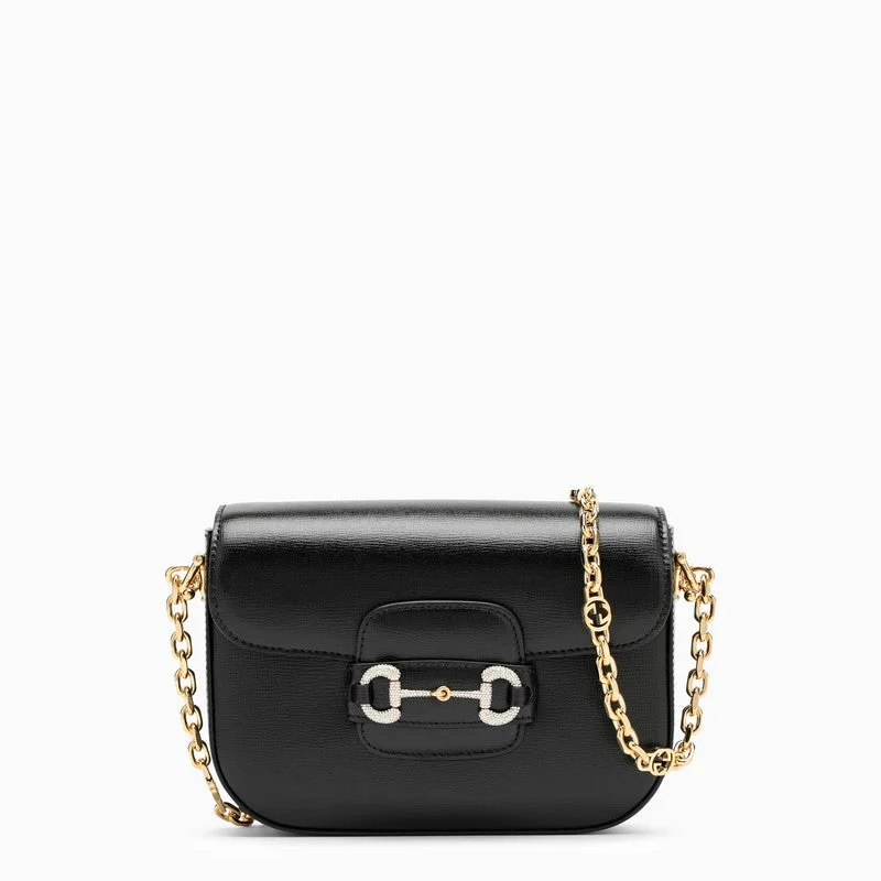 Women Gucci Sylvie bags with a monogram - embossed leatherGucci Horsebit 1955 Black Leather Mini Bag Women