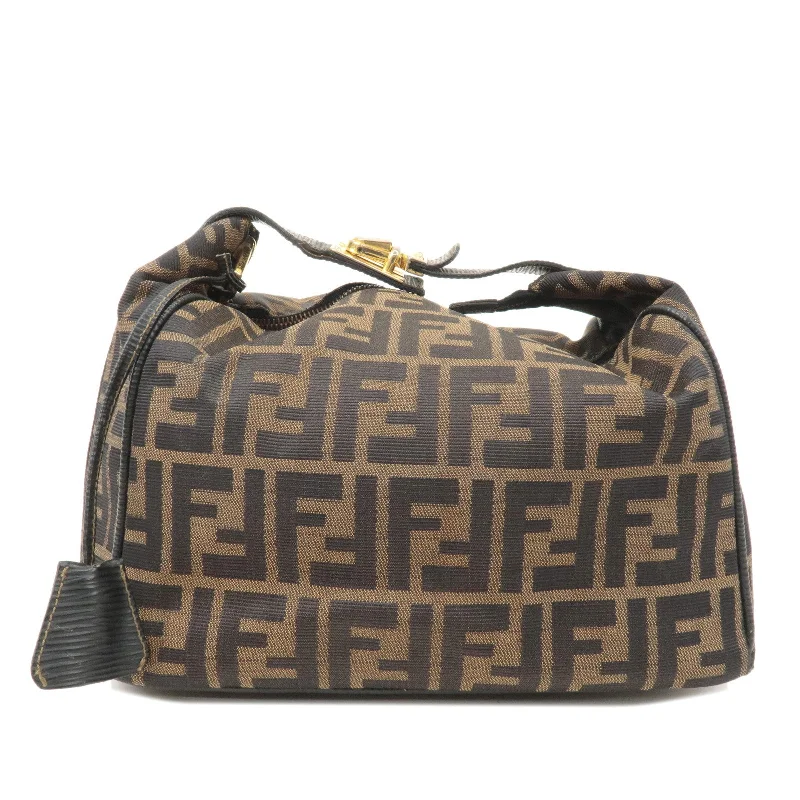 Fendi bags with a detachable makeup pouch inside for beauty - conscious usersFENDI Zucca Canvas Leather Vanity Bag Khaki Black Brown