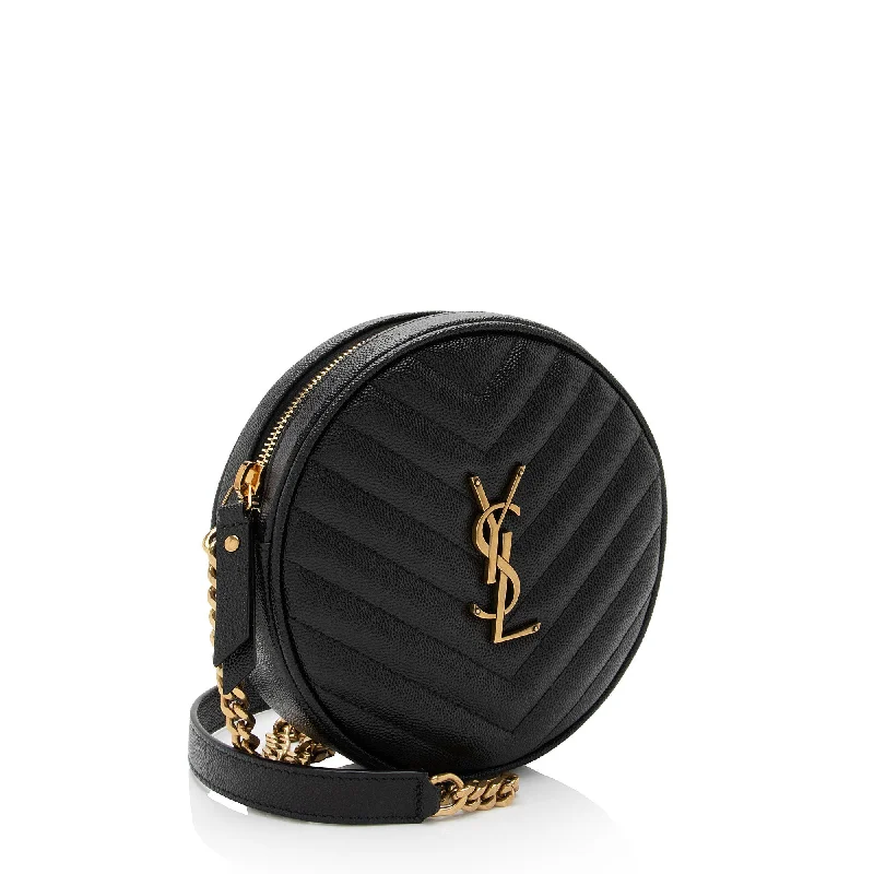 YVES SAINT LAURENT backpacks with a padded back panel for comfort during long - distance travelSaint Laurent Matelasse Calfskin Monogram Vinyle Round Camera Bag uS4MX2