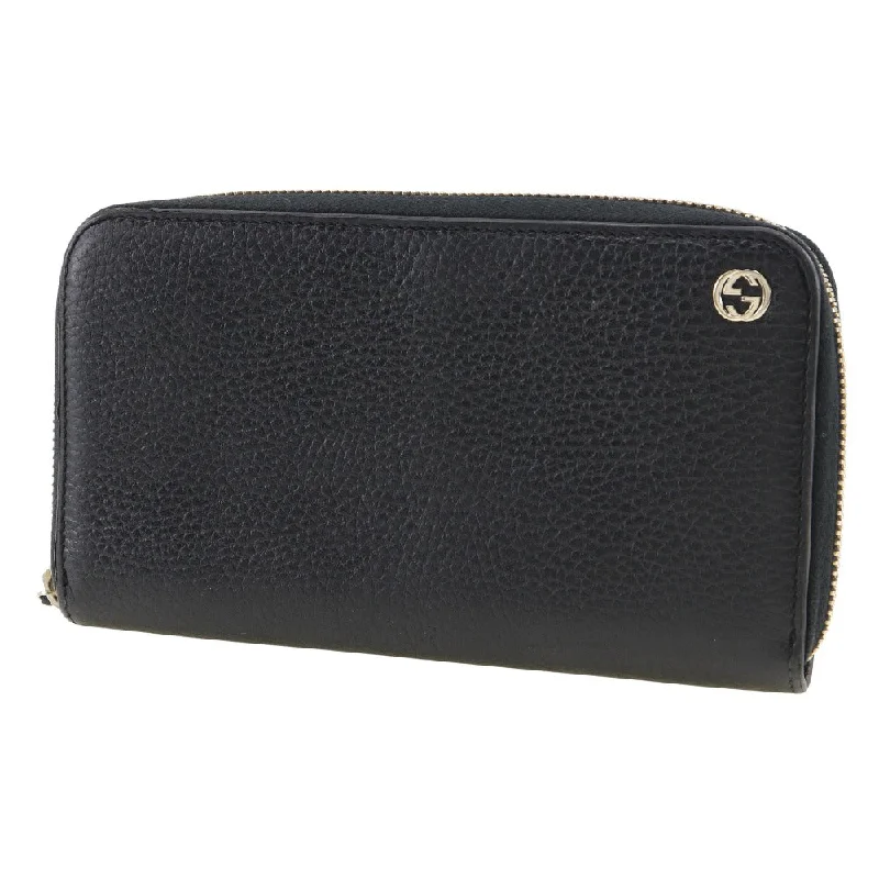 Ladies Gucci handbags with a detachable coin purse insideGUCCI Long Wallet Purse 509644 leather black Interlocking unisex(Unisex) Used