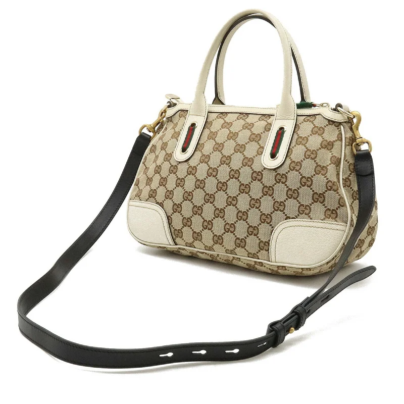 Women Gucci bags with interlocking G hardware for a classic lookGUCCI GG Canvas Princey Sherry Line Handbag Shoulder Bag Leather Beige Ivory 211977