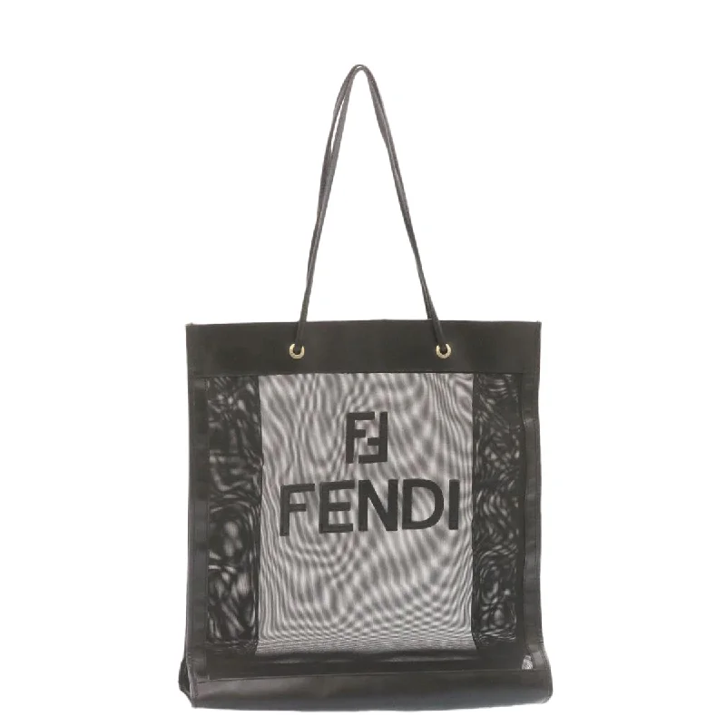 Fendi bags with a leather - bound notebook insert for jotting down notesFENDI Tote Bag Nylon See-through mesh Black  am1409g