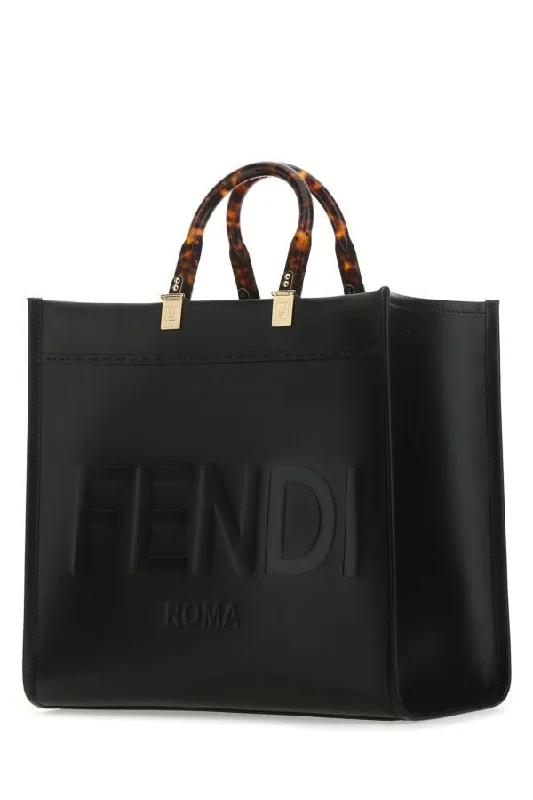 Fendi By The Way bags with a leather - wrapped drawstring for a luxurious and tactile feelFendi Woman Black Leather Medium Sunshine Shopping Bag