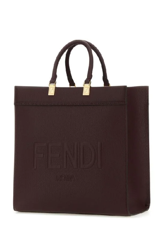 Fendi tote bags with a double - handle and shoulder - strap option for versatile carryingFendi Woman Grape Leather Medium Sunshine Shopping Bag