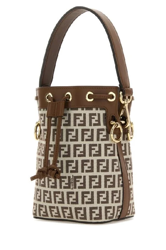 Ladies Fendi Peekaboo bags with a hand - stitched leather handle for artisanal charmFendi Woman Embroidered Fabric And Leather Mini Mon Tresor Bucket Bag