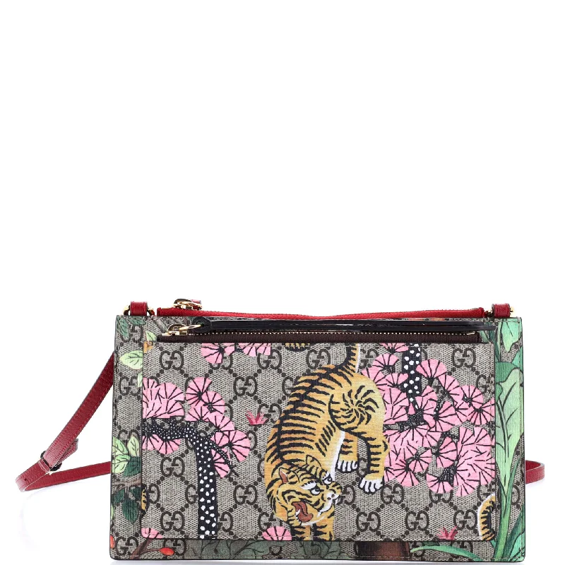 Double Zip Pouch Crossbody Bag Tian and Bengal Print GG Coated Canvas Small