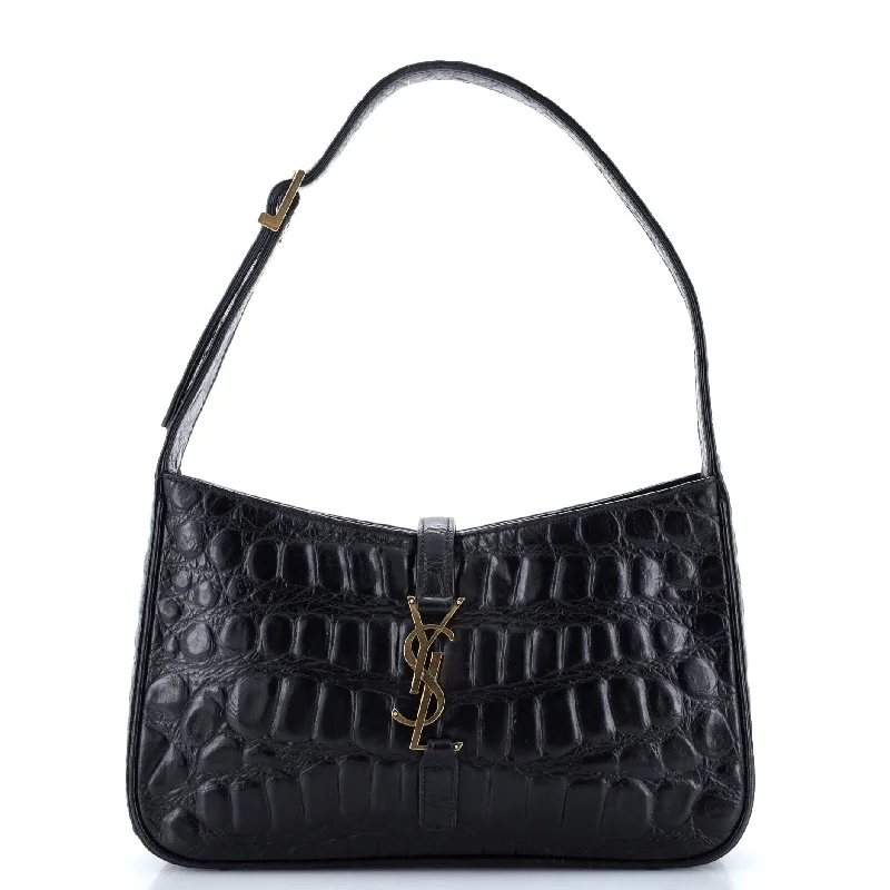 YVES SAINT LAURENT Niki bags with a contrast - colored interior for visual interestLe 5 a 7 Hobo Crocodile Embossed Leather Small