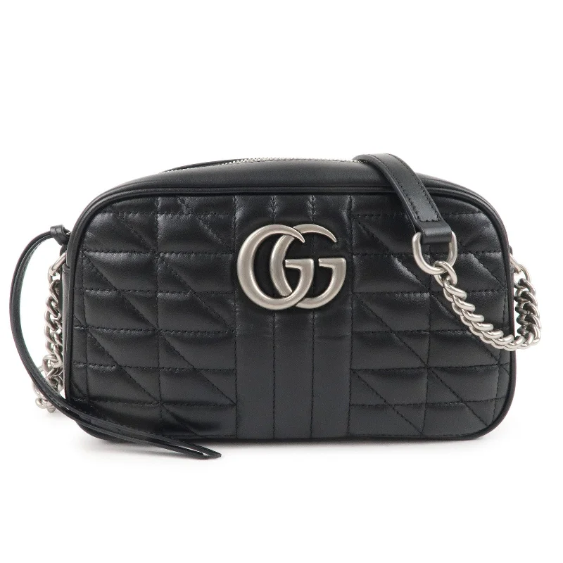 Ladies Gucci Dionysus bags with a chain - link shoulder strapGUCCI GG Marmont Leather Chain Shoulder Bag Crossbody Black 447632