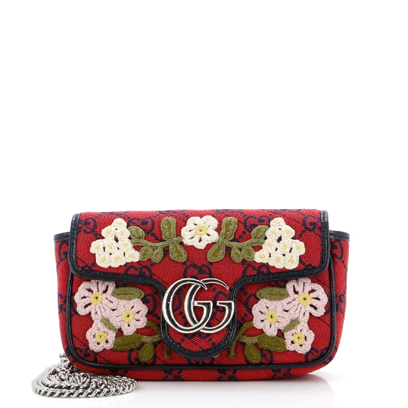 GG Marmont Flap Bag Embroidered Diagonal Quilted GG Canvas Super Mini