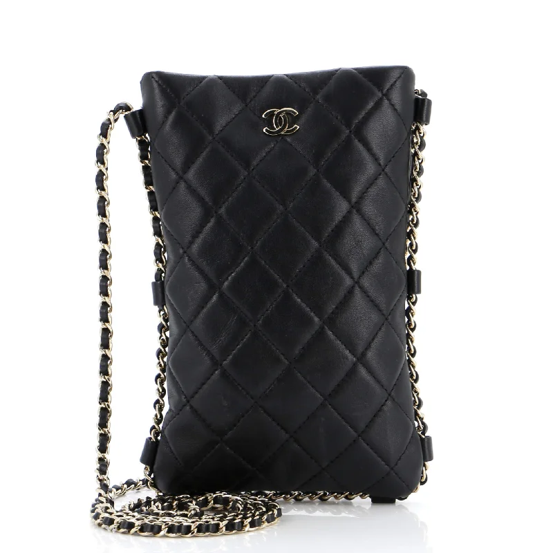 Chain Around Flat Phone Holder Crossbody Quilted Lambskin