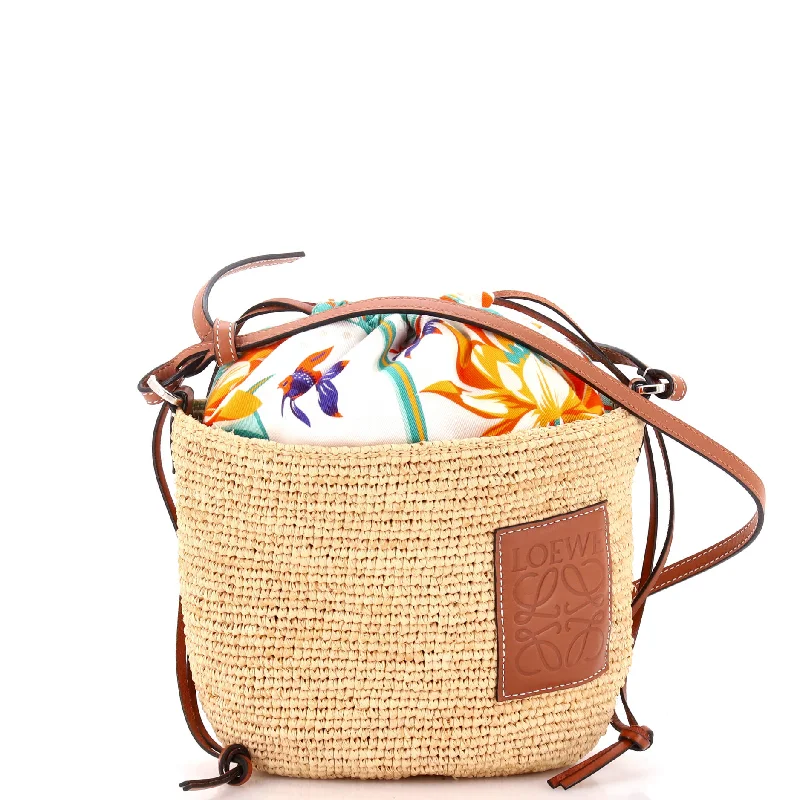 Paula's Ibiza Pochette Crossbody Bag Woven Raffia and Leather with Printed Canvas