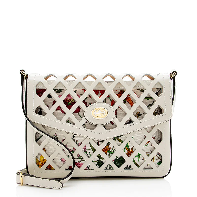 Ladies Gucci shoulder bags with a wide - width strapGucci Cutout Leather Floral Shoulder Bag